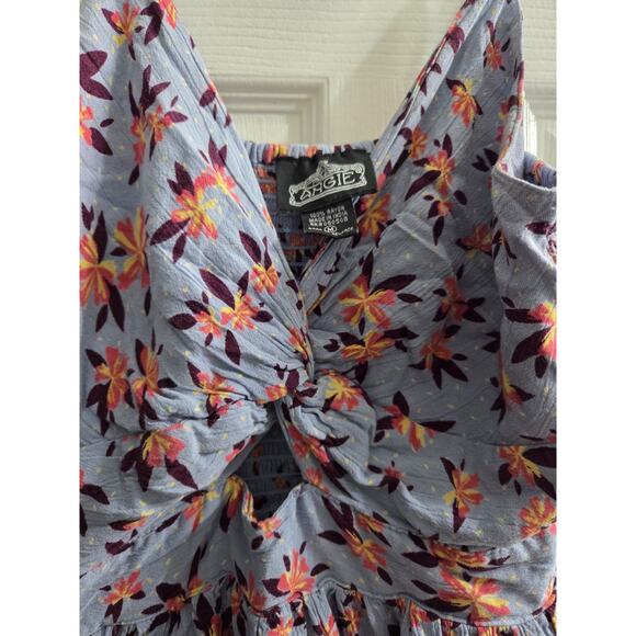 Angie Women's Blue Floral Twist Front Peekaboo Cutout Tank Top Smock Back Small - Picture 4 of 8